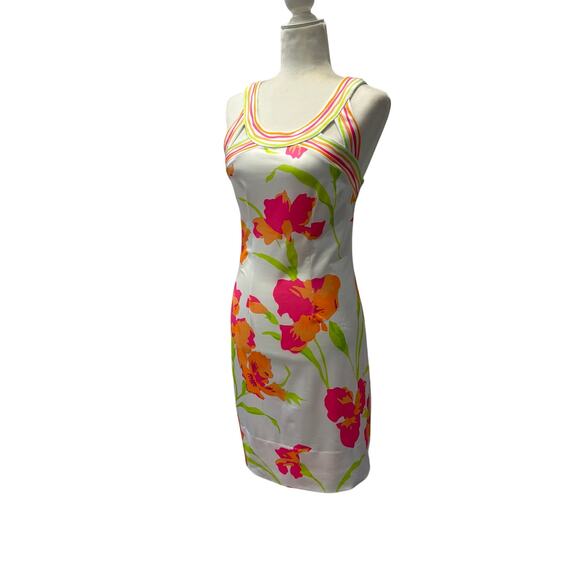 Gretchen Scott Designs Dresses & Skirts - Gretchen Scott Isosceles Icon Dress XS Bright Floral Stripe Neck Stretch Shift